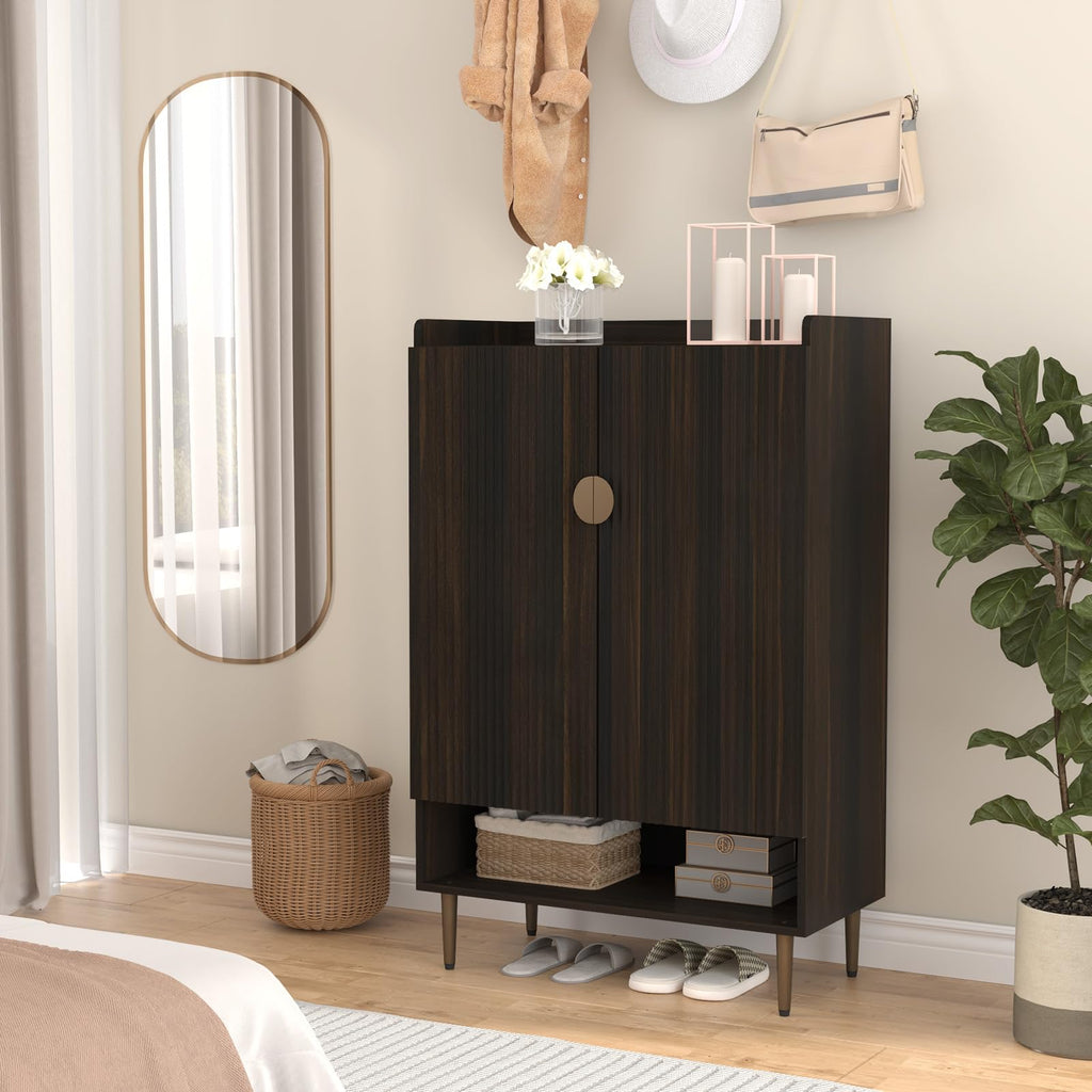 Modern Shoe Cabinet, 24 Pairs Shoe Storage Cabinet, Brown