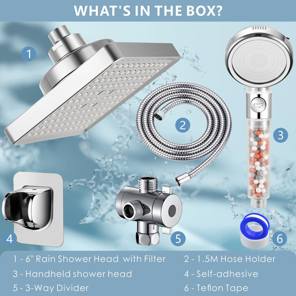 Filtered Shower Head with Handheld Combo, High Pressure Rain Showerhead Filter for Remove Chlorine and Harmful