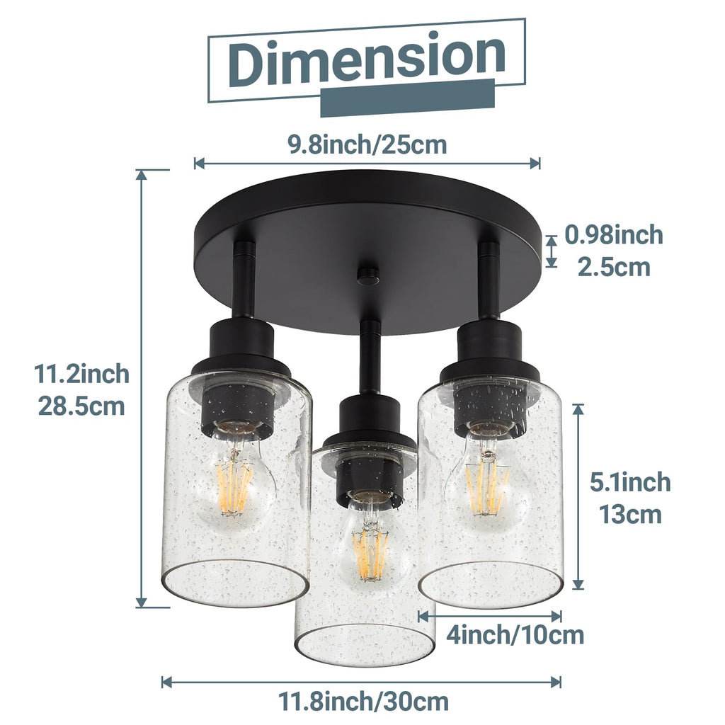 Track Lighting with Rotatable Light Heads, Black Ceiling Track Lighting Fixtures with Seeded Glass Shade