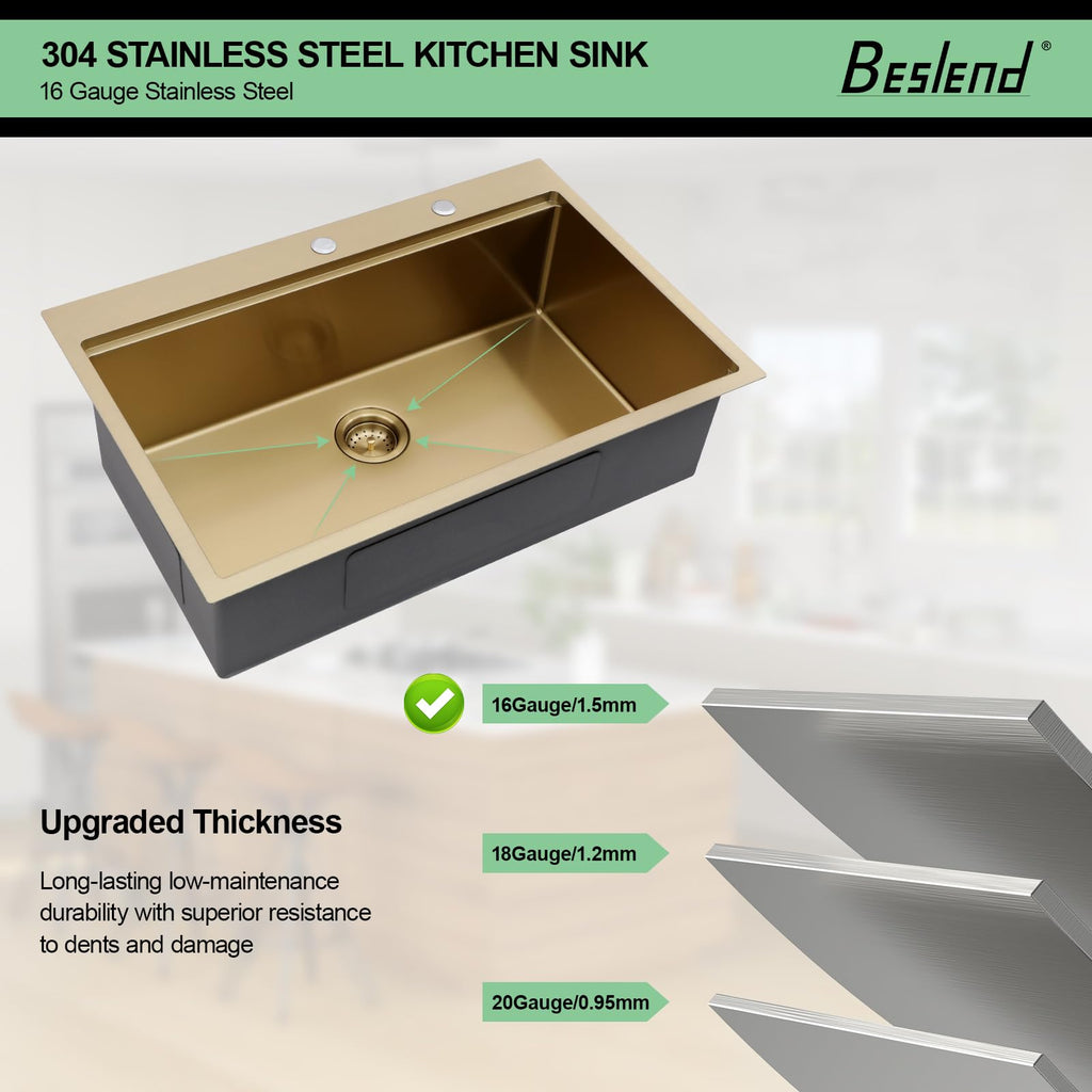 33 Drop In Workstation Kitchen Sink Gold