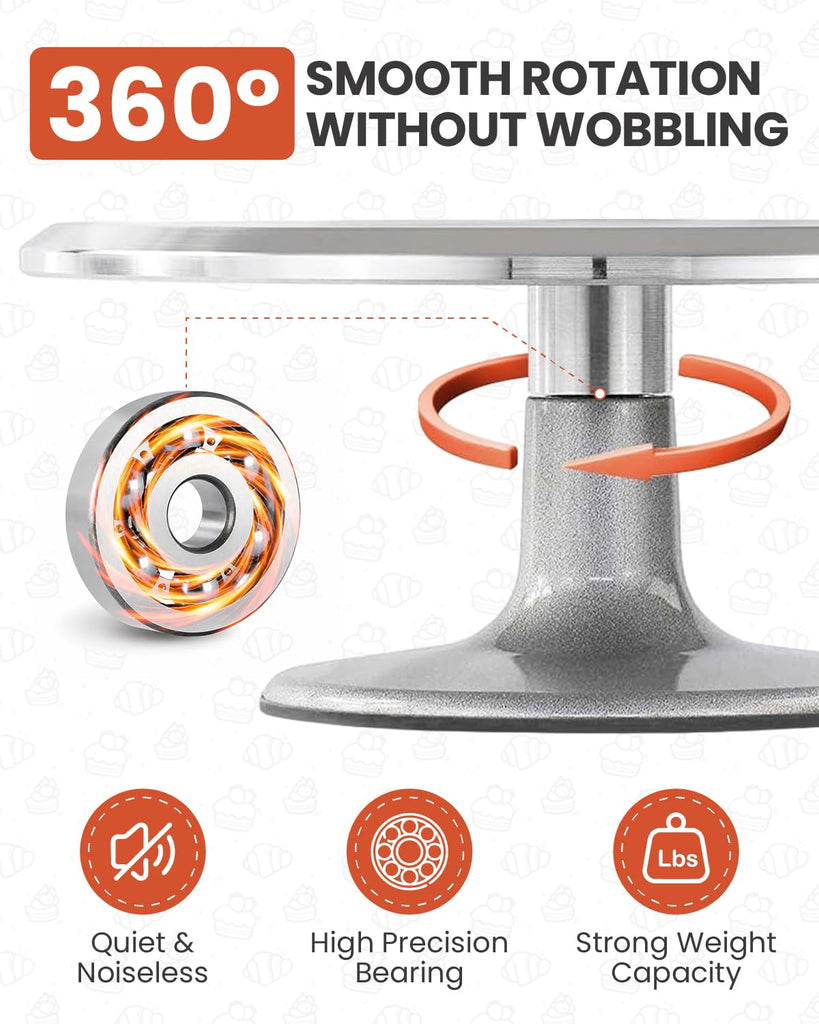 12 Inch Aluminum Alloy Revolving Cake Stand, Cake Turntable for Decorating Rotating Cake Stand for Cupcakes, Pastries