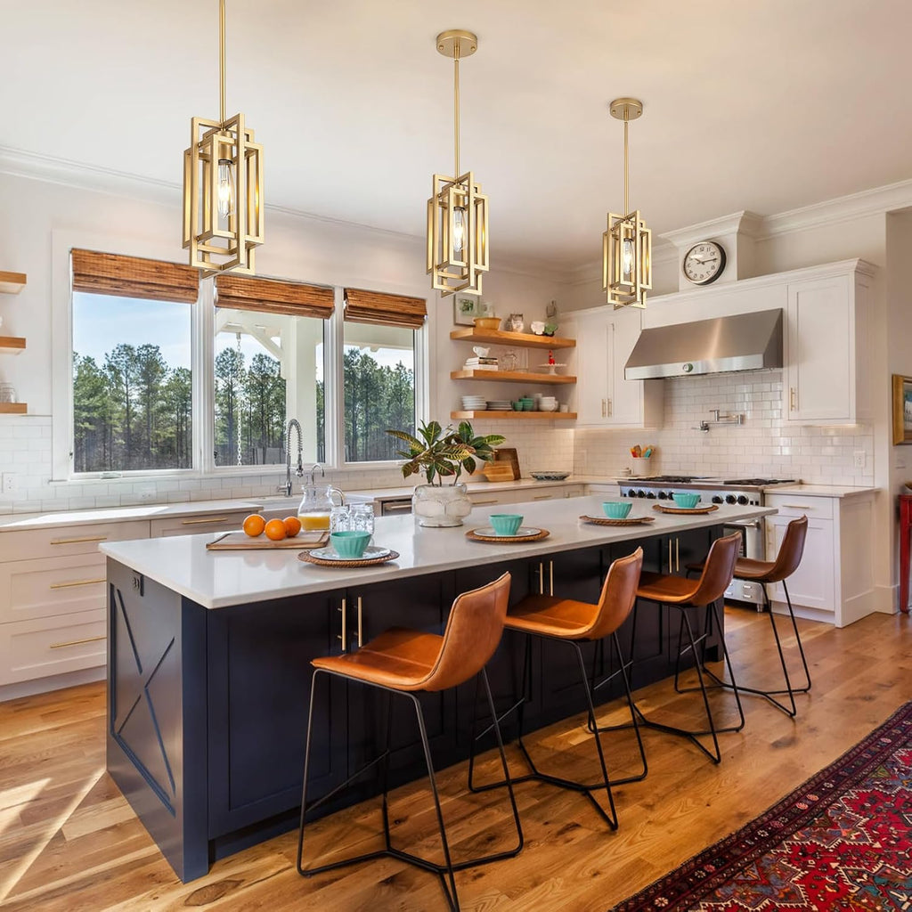 Farmhouse Pendant Light Fixtures, Gold Modern Pendant Lights 59'' Adjustable Small Square Pendant Ceiling Hanging