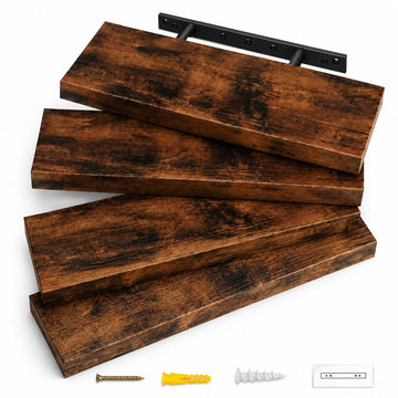 Floating Shelves for Wall Decor, Set of 4, 15.7in, Rusitc Brown