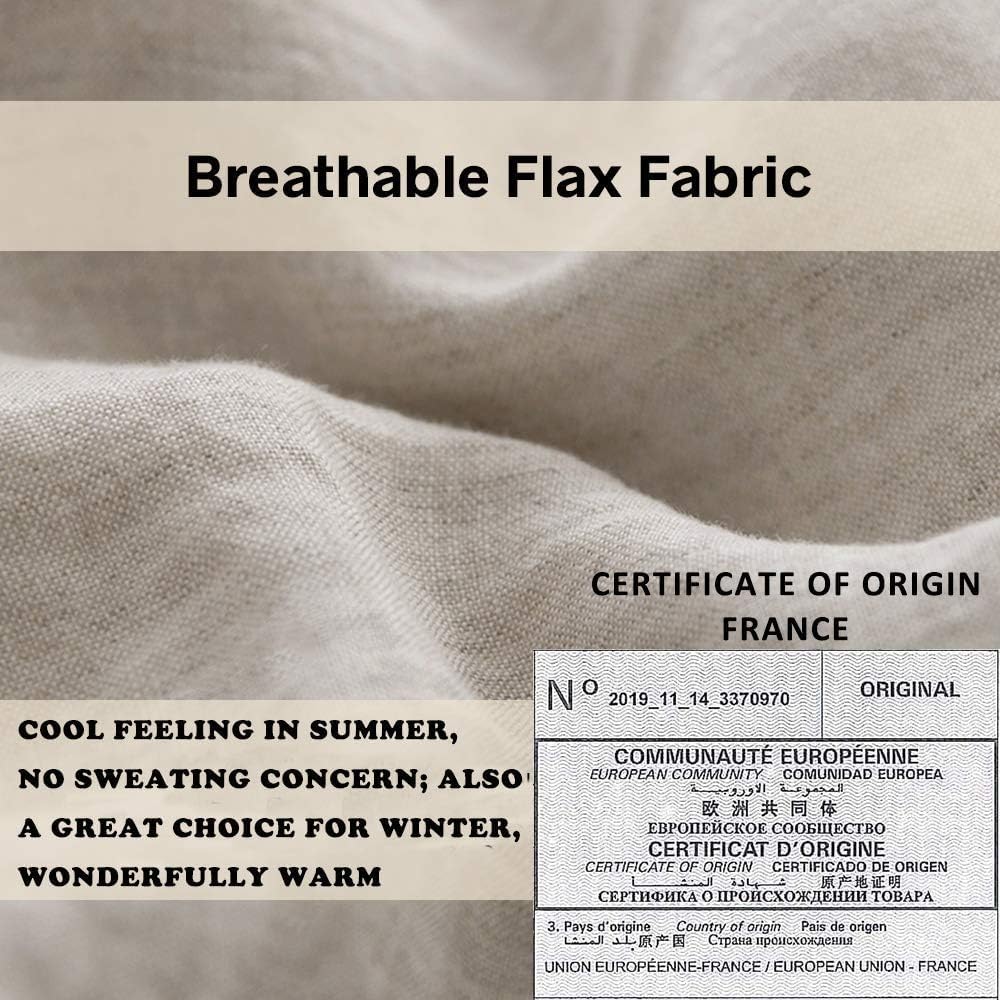 100% French Flax Linen Duvet Cover Set with Embroidery Washed - 3 Pieces (1 Duvet Cover with 2 Pillow Shams) with Button Closure Soft Breathable Farmhouse - Linen, King Size