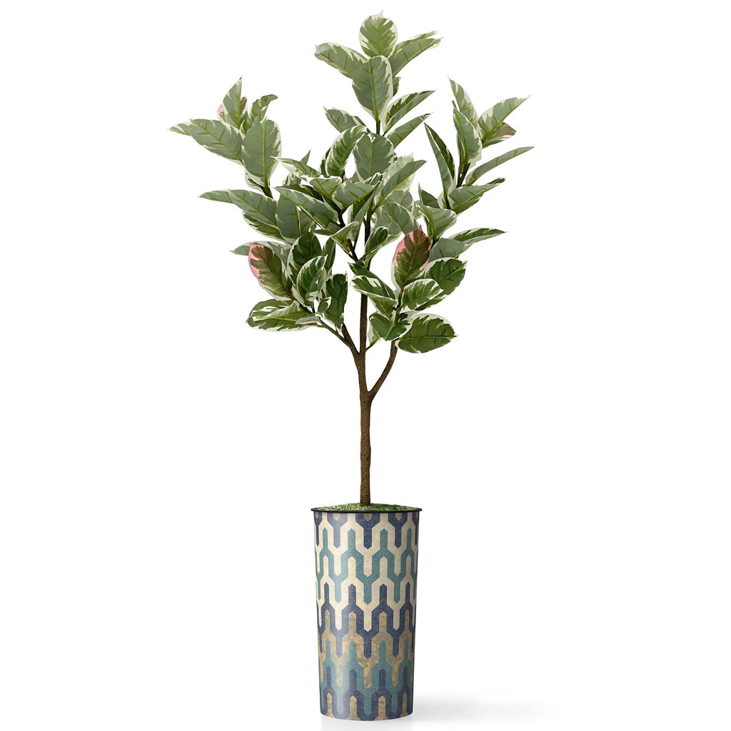 Tree in Modern Pattern Planter, Fake Rubber Silk Tree for Indoor and Outdoor Home Decoration - 70" Overall Tall