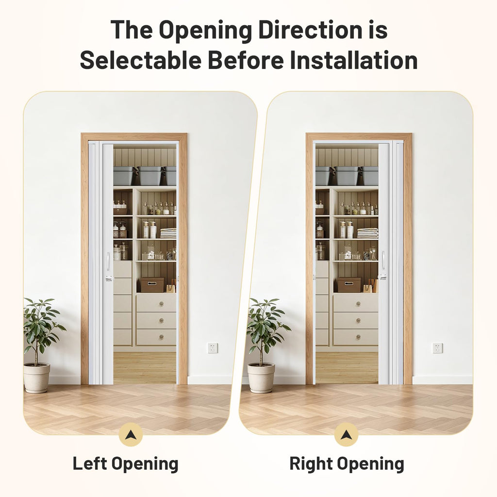 36" x 80" PVC Accordion Door with Lock and Handle, White