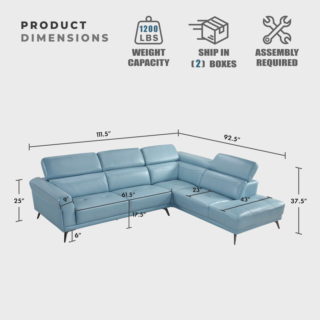 Leather Match L-Shaped Sectional Sofa, Right Chaise, Blue
