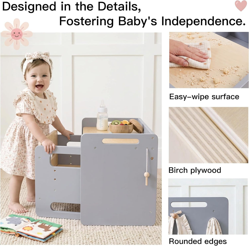Weaning Table and Chair Set, Adjustable Toddler Table, Grey