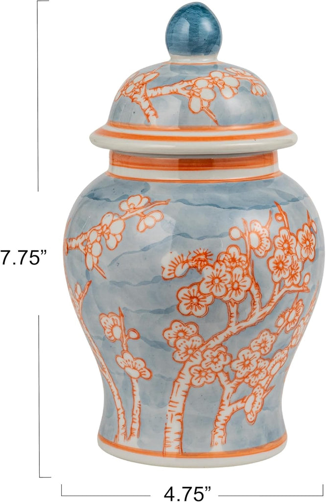Decorative Ceramic Ginger Jar with Domed Lid, Light Blue