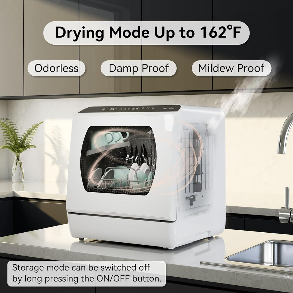 Countertop Dishwasher, 5 Washing Programs Portable Dishwasher With 5-Liter Built-in Water Tank For Glass Door