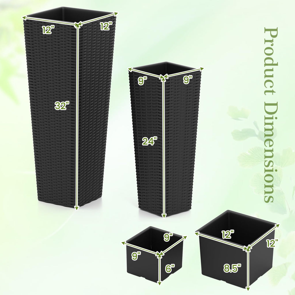 Planters for Outdoor Plants Set 2, 32" & 24" Tall Tapered Plants
