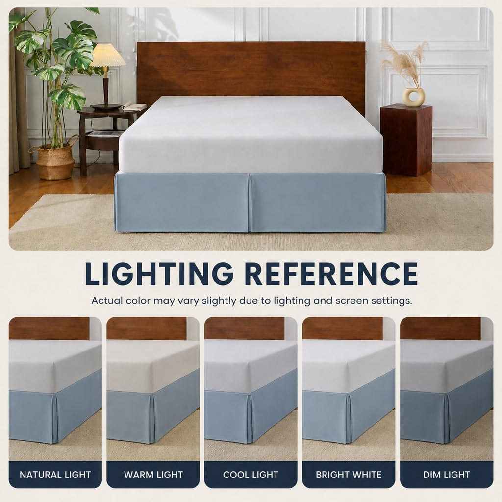Queen Tailored Pleated Bed Skirt, 14" Drop, Blue Fog