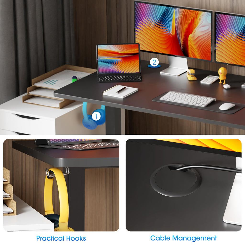 Height Adjustable Electric Standing Desk 55 inches Modern Computer Desk Sit Stand up Desk Ergonomic Adjustable