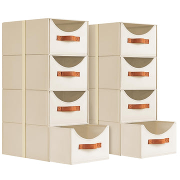 Stackable Storage Drawers - Collapsible Storage Bins with Drawers, 8 Pack Closet Shelf Organizer Basket, Fabric Pull