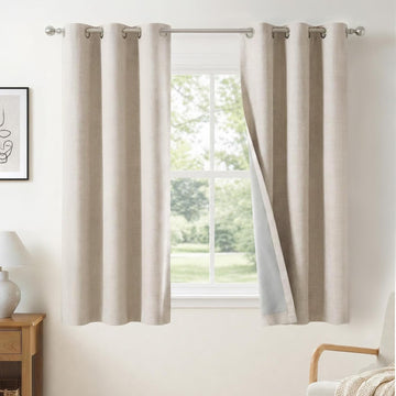 Blackout Curtains (Set of 2 Panels) 63 Inch Length Linen Textured Blackout Curtains Grommet Curtains Window Treatment Curtain