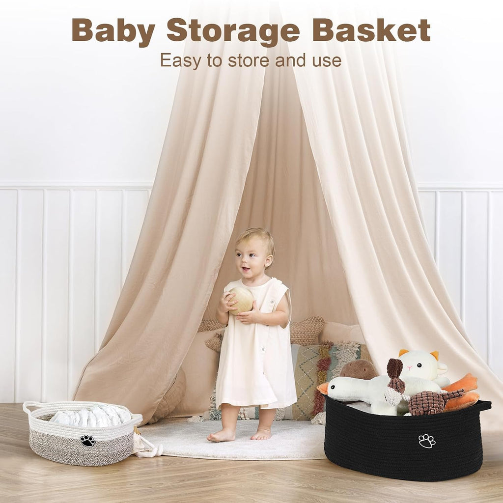 Dog Toy Basket, 30L Toy Box and Bin for Dog Cat Storage, 19.7" X 11" X 7.9" Large Woven Rope Basket for Blankets