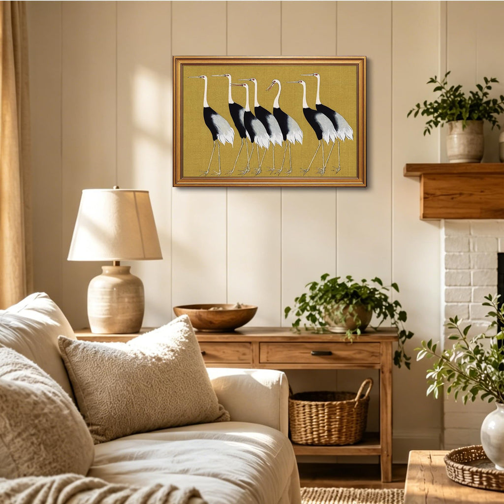 Cranes Vintage Gold Framed Wall Art 16x24 inch