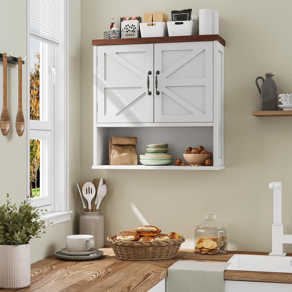 Farmhouse Bathroom Cabinet Wall Mounted, White Medicine Cabinet with Adjustable Shelf, Bathroom Cabinet, Laundry Room
