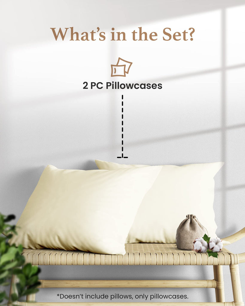 Pillow Cases Standard Size Set of 2, 800 TC, 100% Egyptian Cotton - Ivory