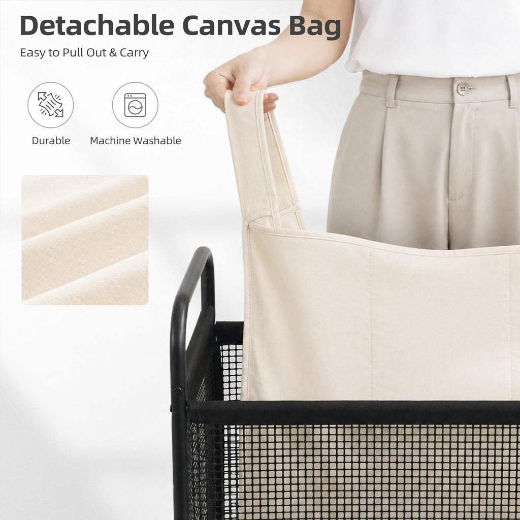 Rolling Laundry Hamper with Wheels 3-Section Laundry Sorter Rolling Laundrys Basket on Wheels with Removable Bag