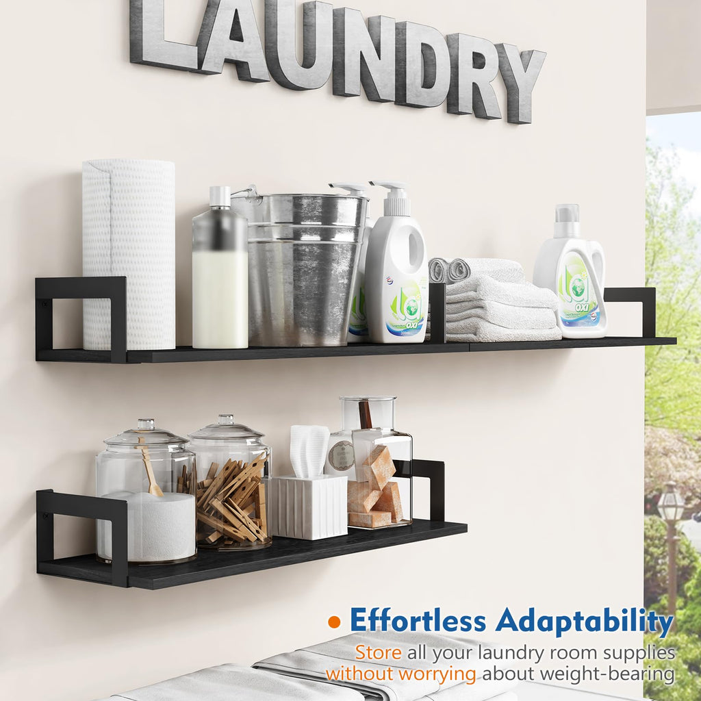 Black Wall Shelves 24 Inch Long, 8 In Deep Floating Shelves