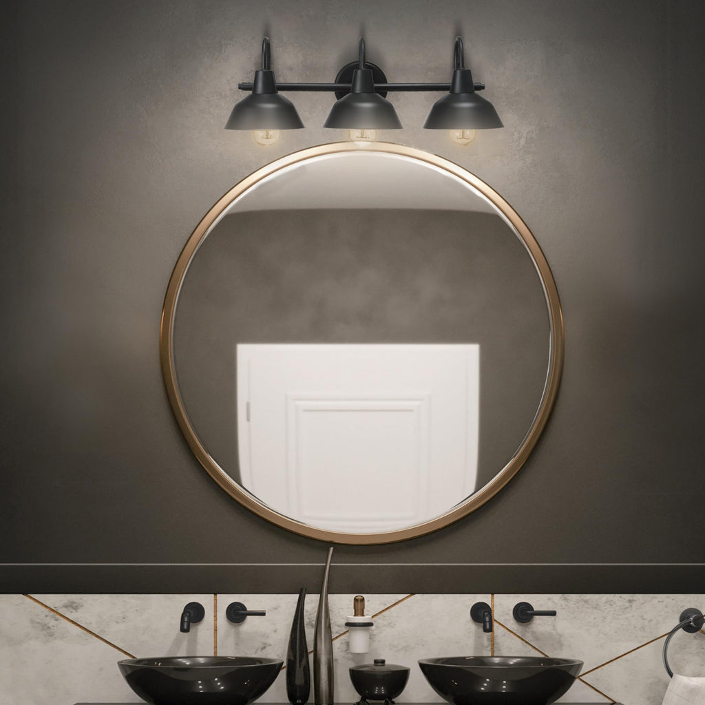 Barnyard 3-Light Vanity Light, Matte Black, White Interior Shades