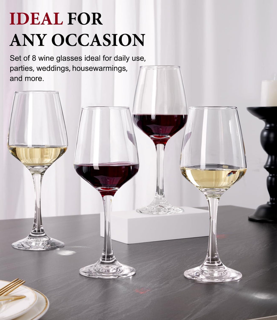 Wine Glasses Set of 8, 12oz Red or White Wine Glasses, Thick, Clear, Long Stem Wine Glasses, Perfect , Bars, Wedding