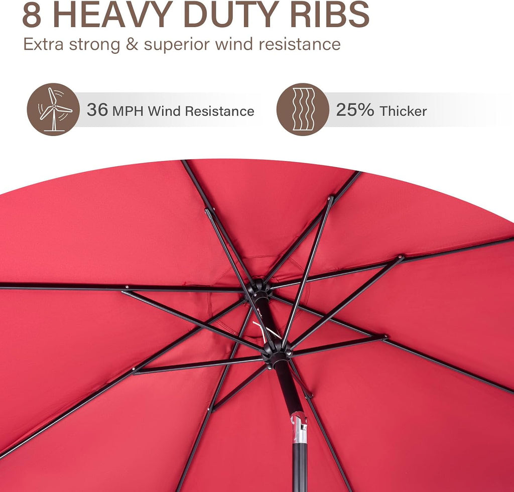 9 ft. Patio Umbrella, Market Table Umbrella w/Tilt and Crank, 8 Ribs - Scarlet
