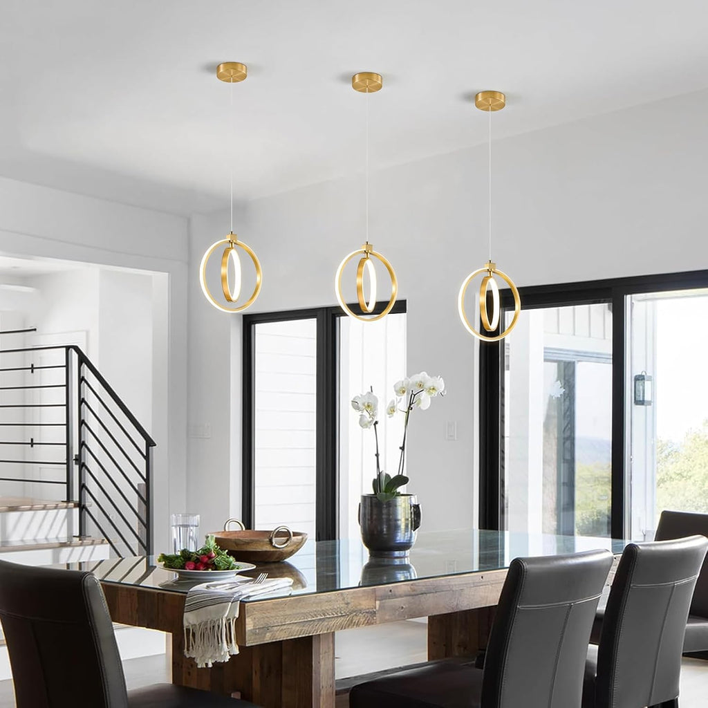 Modern LED Chandelier Gold Ring Pendant Light Fixtures 4000K Dimmable Height Adjustable Pendant Lighting for Dining