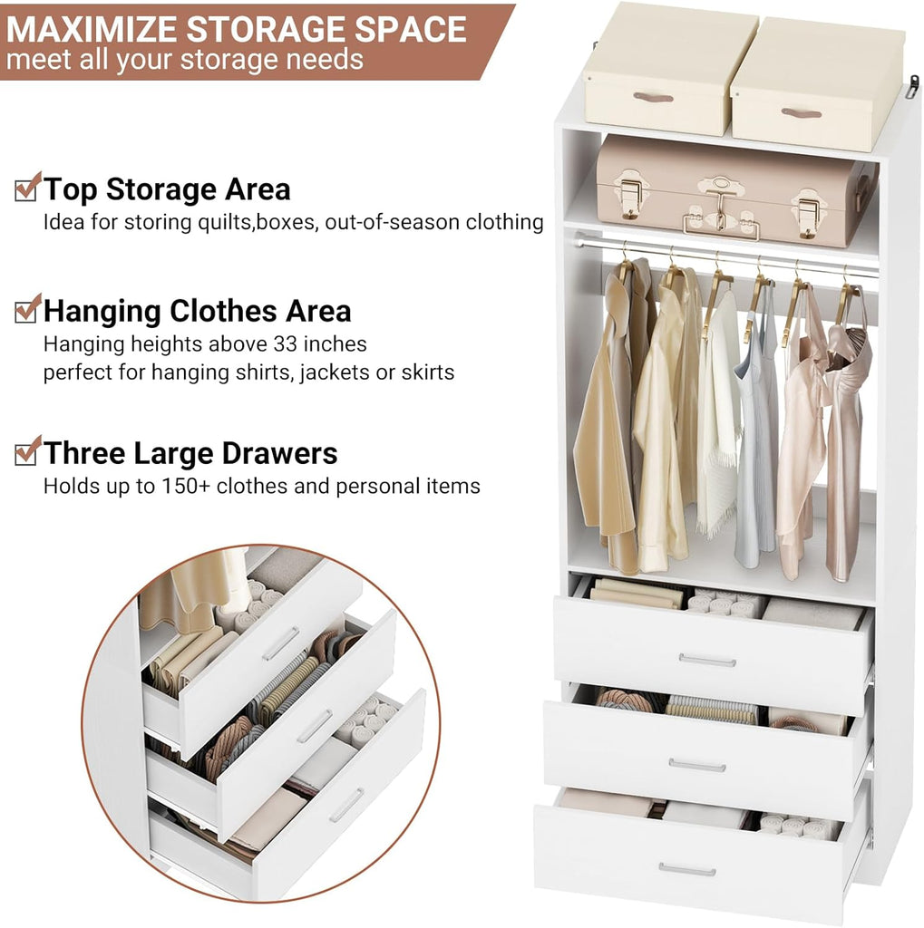 8FT Closet Systems with 12 Wood Drawers, Closet System Set of 4 | 96" Closet Organizer System with 4 Hanging Rods & 4