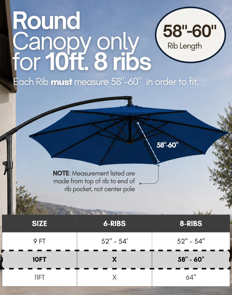 10' 8 Rib Hanging Offset Umbrella Replacement Canopy Only