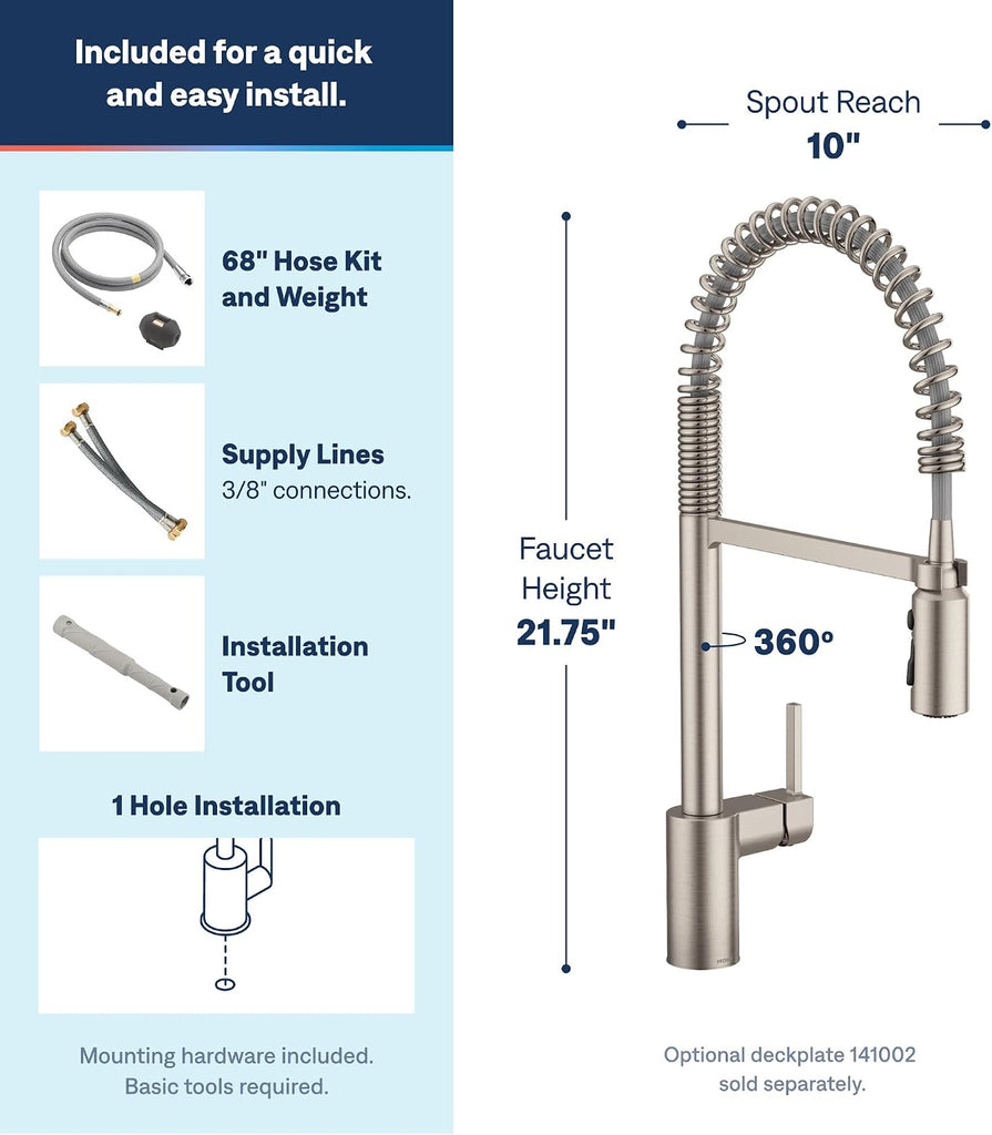 Align Spot Resist Stainless Pulldown Kitchen Faucet, Single Hole, Modern Spring Style with Pre-Rinse and Power Boost