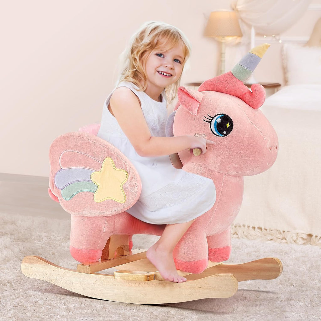 Unicorn Baby Rocking Horse, Pink Fairy Unicorn Rocking Horse for Toddlers 6 Months to 3 Years, Stuffed Ride-on Animal