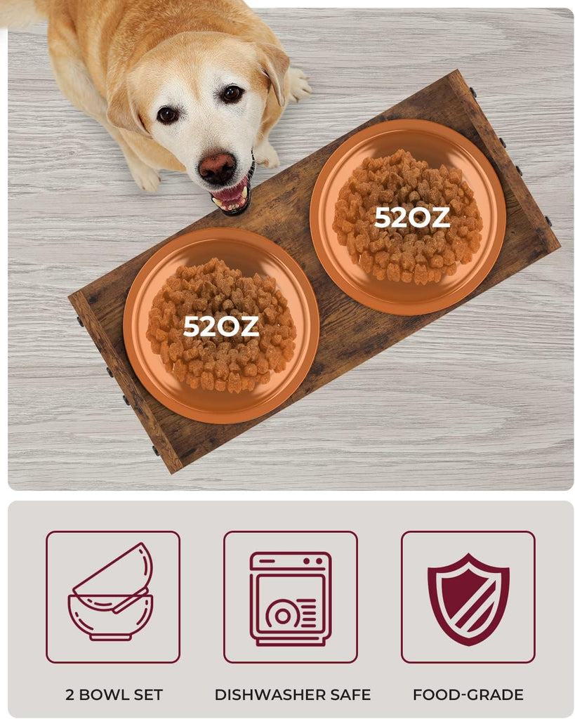 Elevated Dog Bowls, Adjustable Bowl Stand Large/XLarge, Rustic Brown