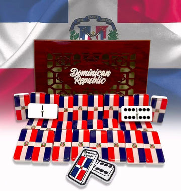 Premium Edition Dominican Republic Dominoes Set Deluxe - Double Six Dominoes with Clear Acrylic top Tiles and Classic