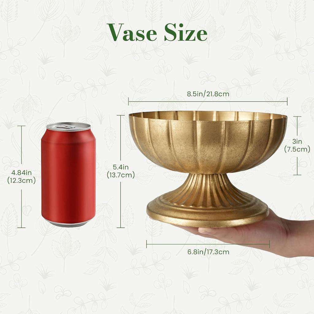 Vintage Gold Compote Vases 8.5" x 5.4" for Wedding Table Centerpieces | Antique Gold Metal Compote Bowl, Stable