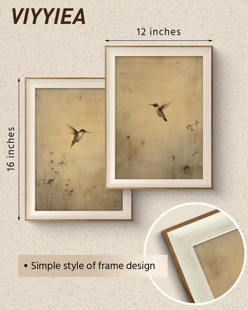 Framed Hummingbird Botanical Wall Art Set, 12x16In