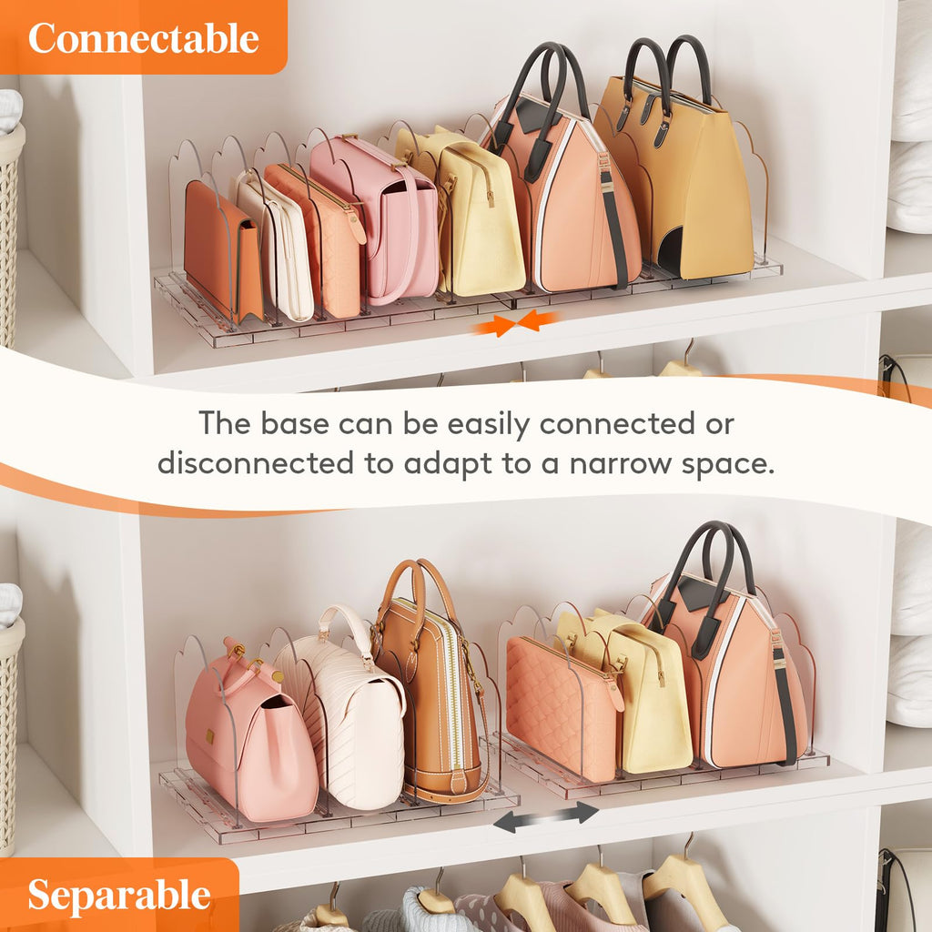 Purse Organizer for Closet, Adjustable Clear Handbag Shelf Dividers