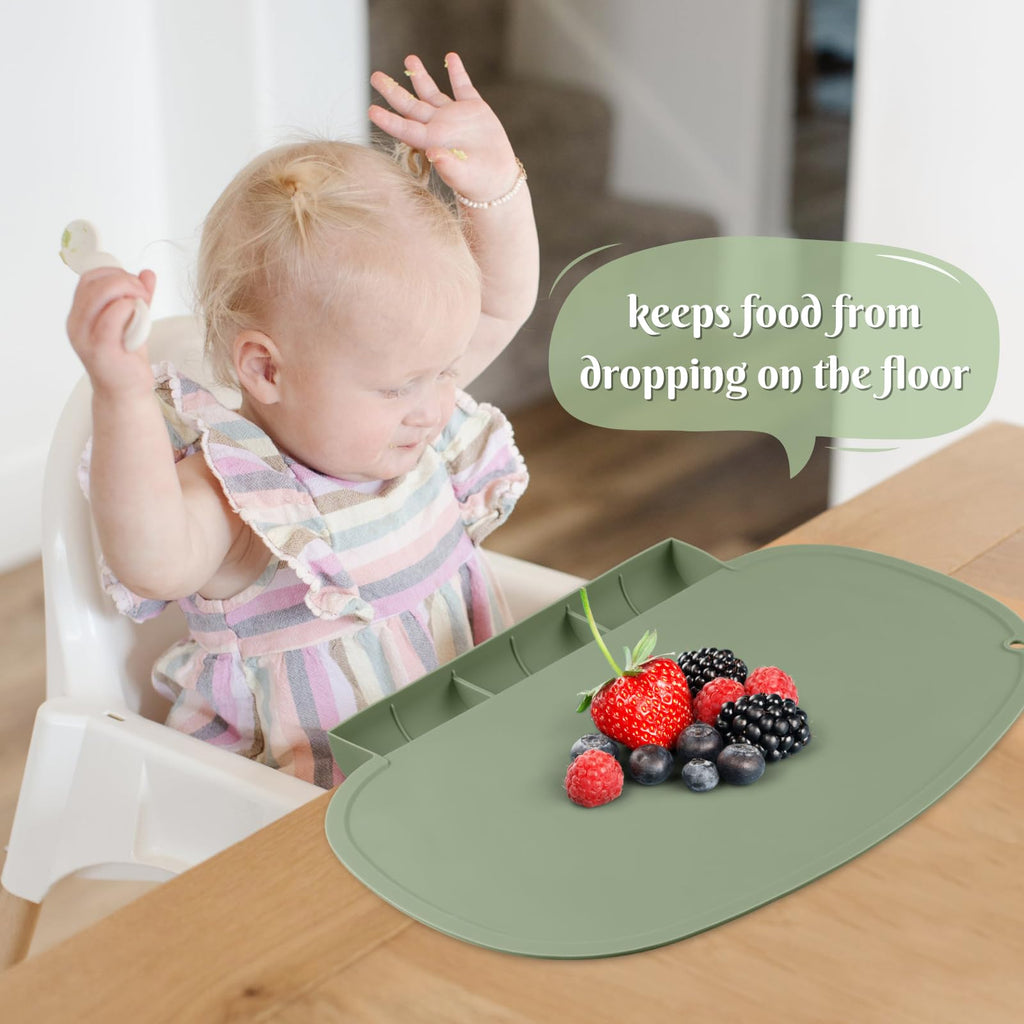 Placemat with Food Catching Pockets for Baby & Kid, Food Grade Silicone Non-Slip Toddler Food Place Mats with Raised