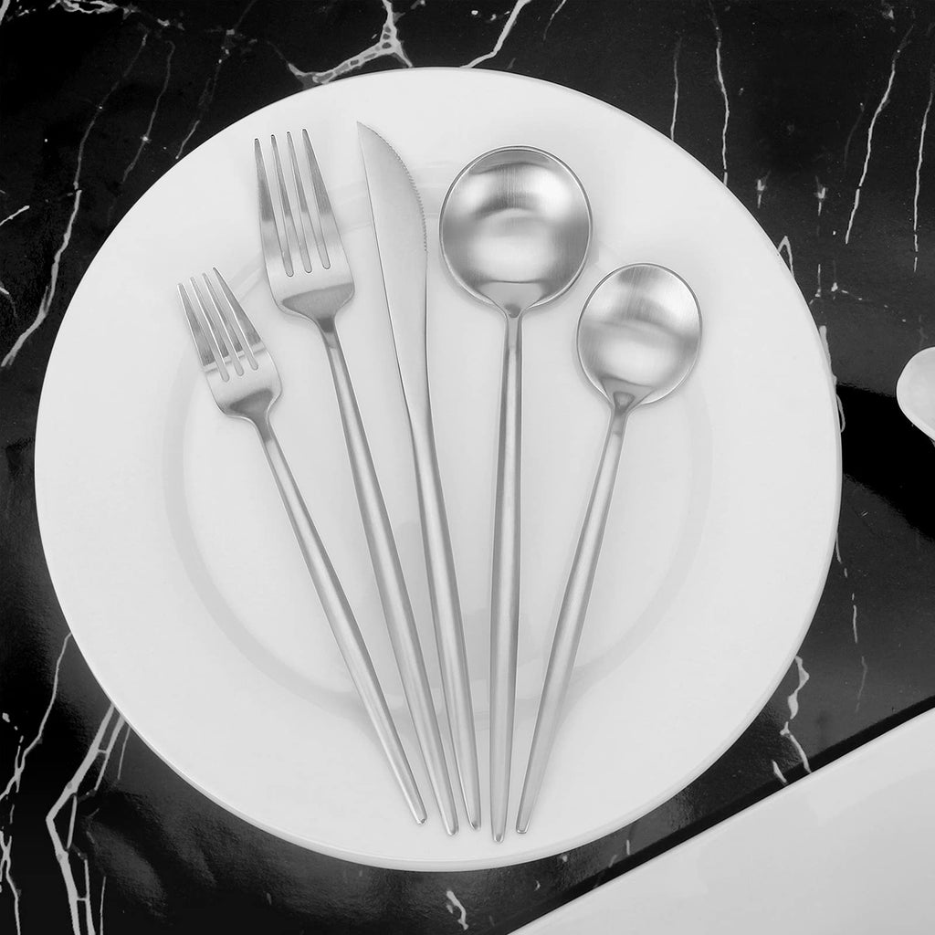 Matte Silverware Set, 20 Piece Stainless Steel Cutlery Flatware Set, Kitchen Utensil Sets for 4, Tableware With Knife