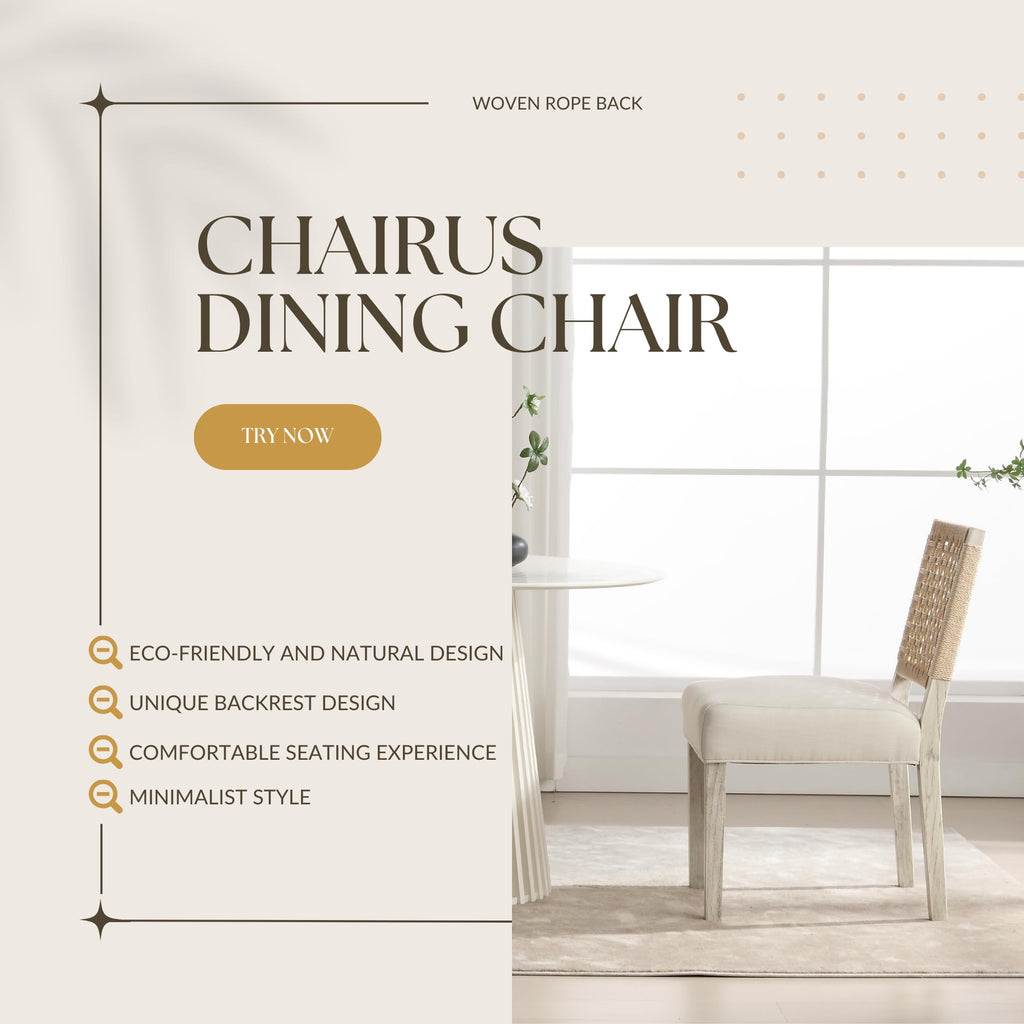 Upholstered Dining Chairs Set of 4, Boho Coastal Dining Room Chairs with Natural Woven Rope Back White Gray Washed