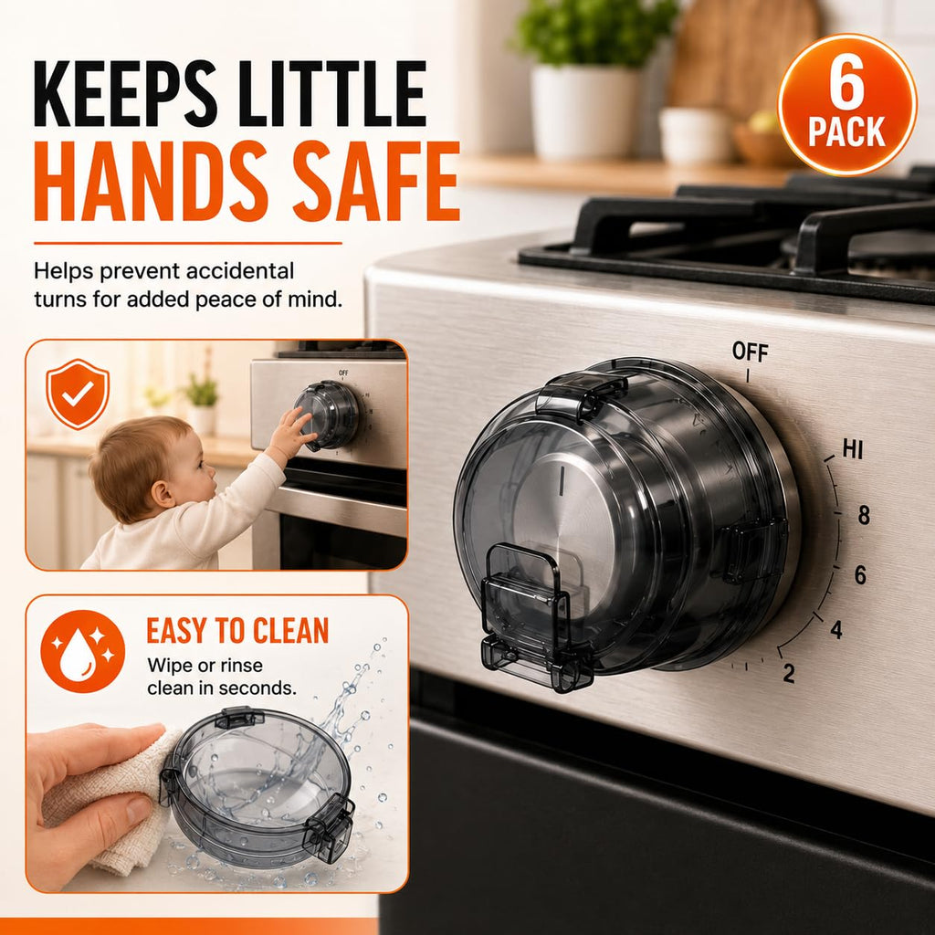 Stove Knob Covers for Child Safety Pack of 6 - Baby Proof Stove Knob Covers, Heat Resistant Gas Stove Knob Locks