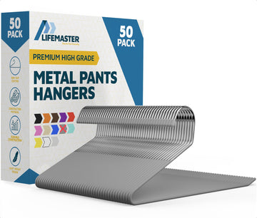 Metal Pants Hanger Set - 50 Pieces Elegant Non-Slip Closet Space Saving Hanger Set for Pants, Trouser, Blankets, and