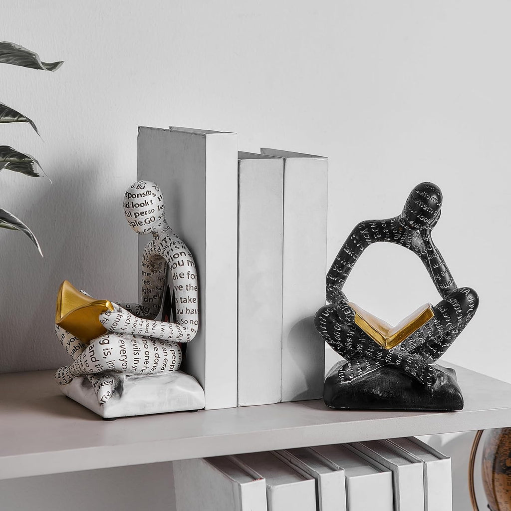 Heavy Duty Book Ends for Shelves, Thinker Decorative Bookends for Heavy Books, Unique Book Stoppers to Hold Book