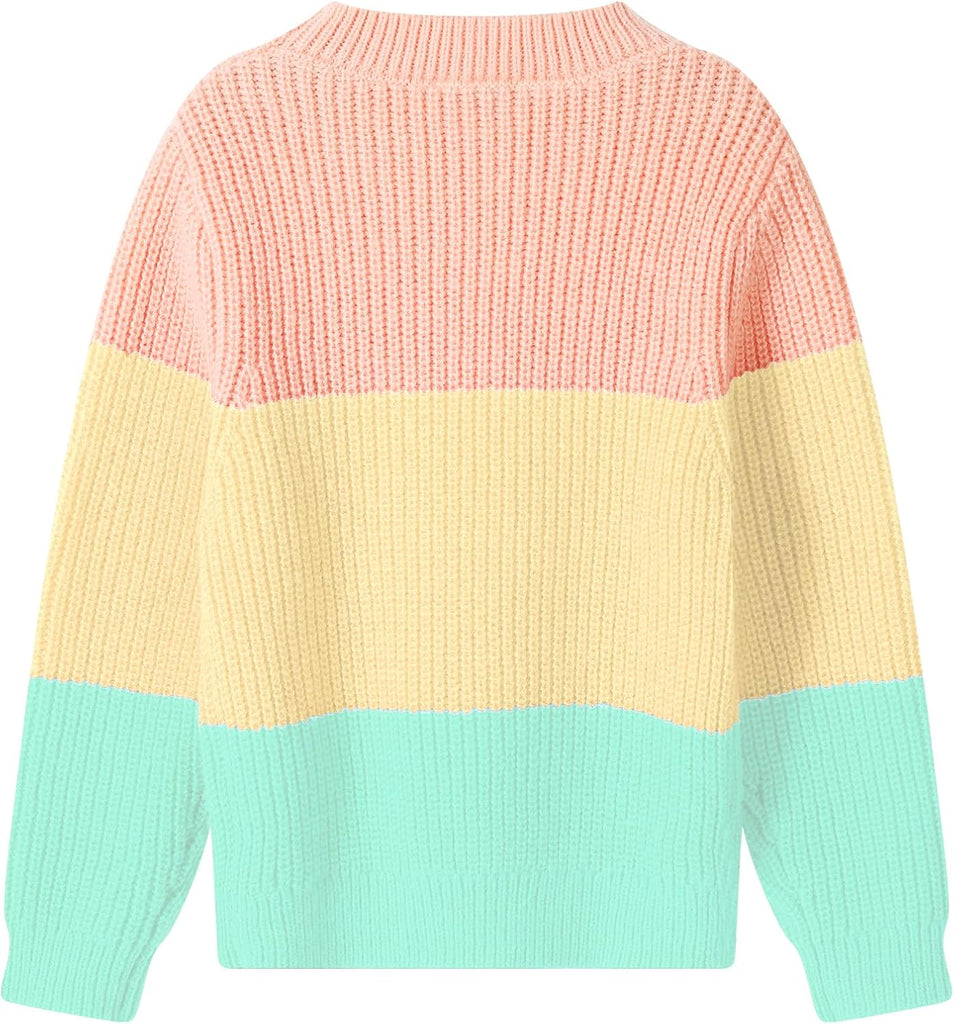 Girls' Sweaters Color Block Pullover Jumper Knit Long Sleeve Rainbow Sweaters Kids Crewneck Casual Jumper