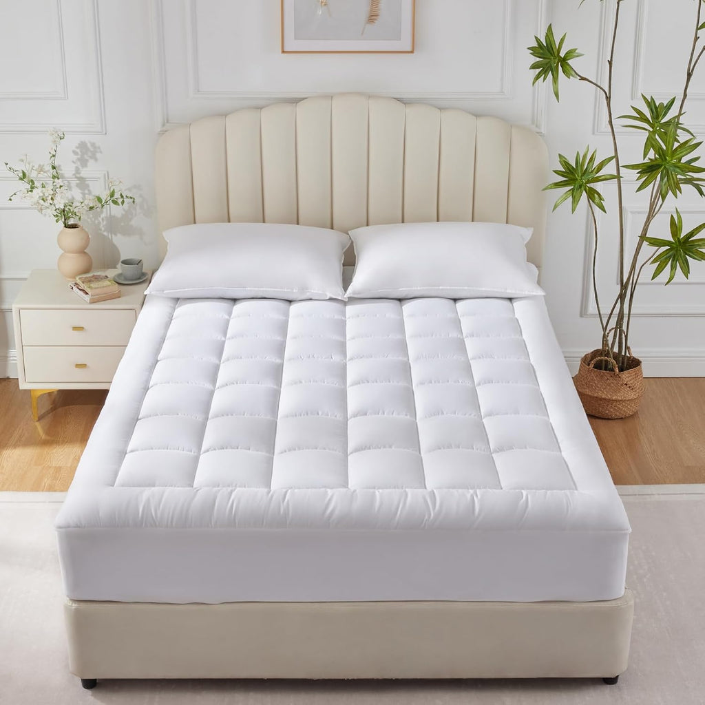 King Size Mattress Pad Pillow Top Cotton Cooling Mattress Topper | 8-21" Deep Pocket Mattress Cover Quilted Fitted