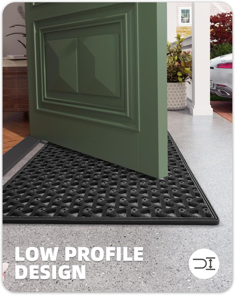 Door Mat Outside Entrance with Drainage, 32"X48" Black | Rubber Heavy Duty Dirt Trapper Waterproof Outdoor Welcome