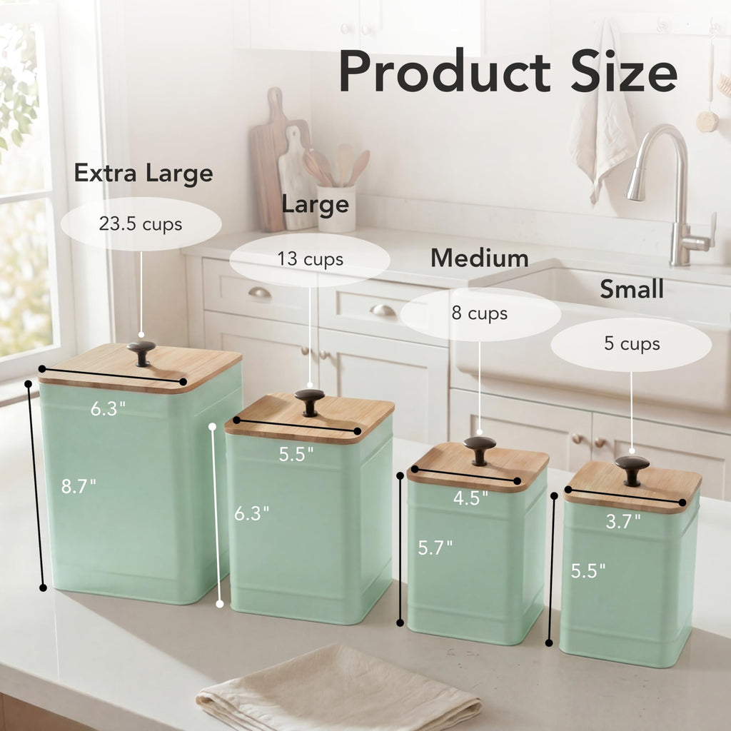 Kitchen Canisters, Airtight Canister Sets of 4 Counter, Sage Green Kitchen Accessories, Coffee Tea Sugar Flour Spice