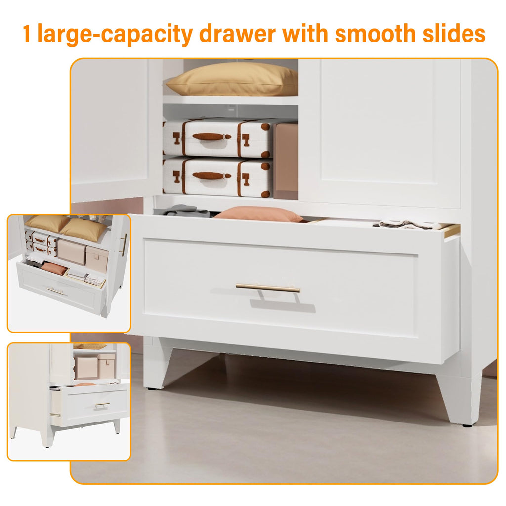 60.16'' Metal Armoire Wardrobe Closet with 1 Drawer, Freestanding Clothing Storage Cabinet with Doors and Adjustable