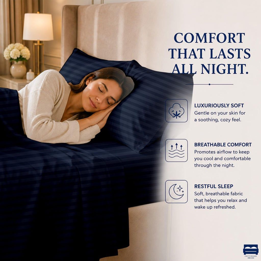 Full XL Sheets, Luxury Soft 100% Egyptian Cotton, 4 Pcs Dorm Bedding Set to Fit Upto 15" Deep College Room Mattress